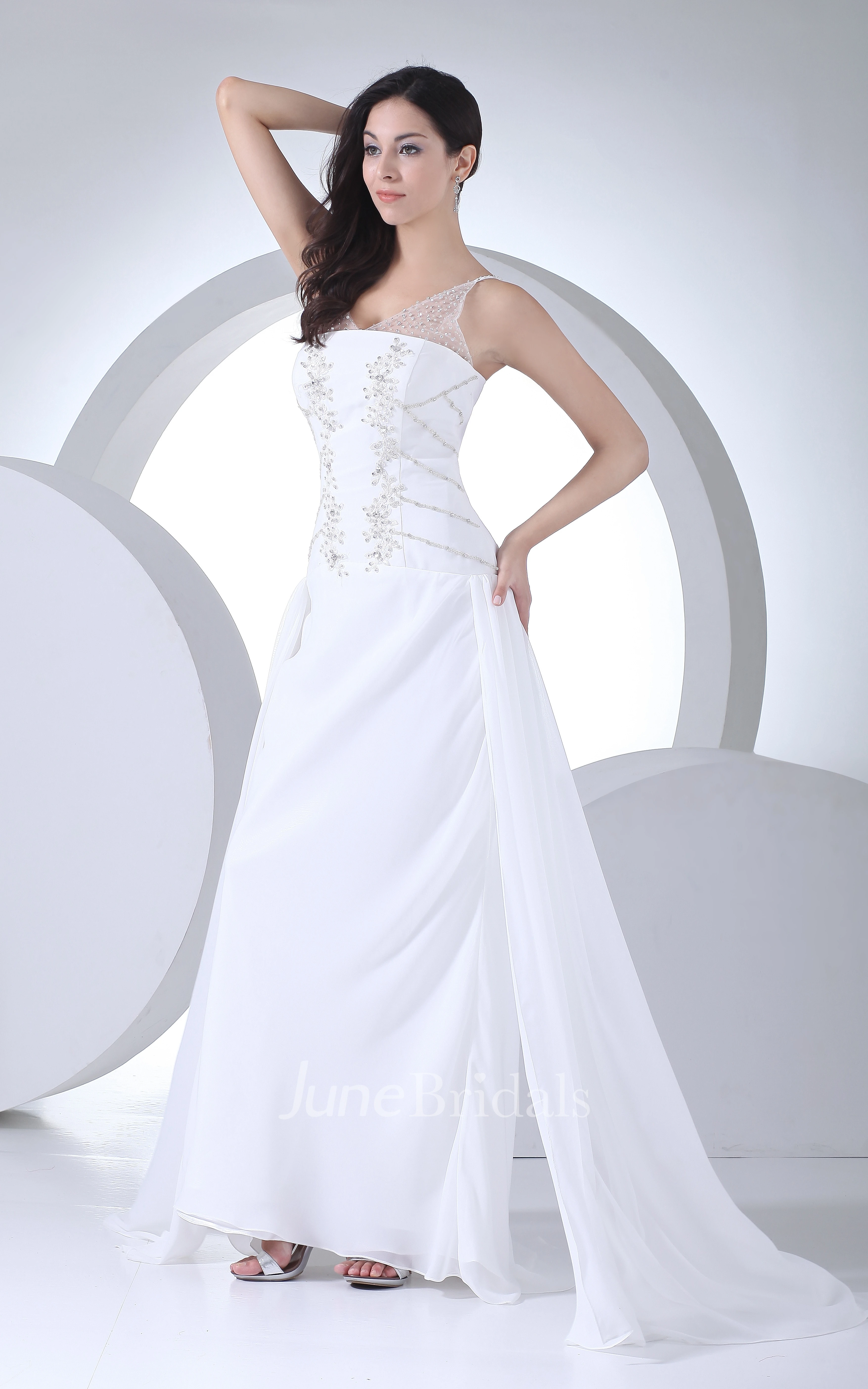 Fairy Floor-Length Sheath Dress With Illusion and Beading