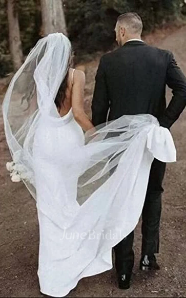 Mermaid V-neck Satin Winter Wedding Dress Simple Western Elegant Romantic Adorable Beach Garden With Open Back And Sleevesless 