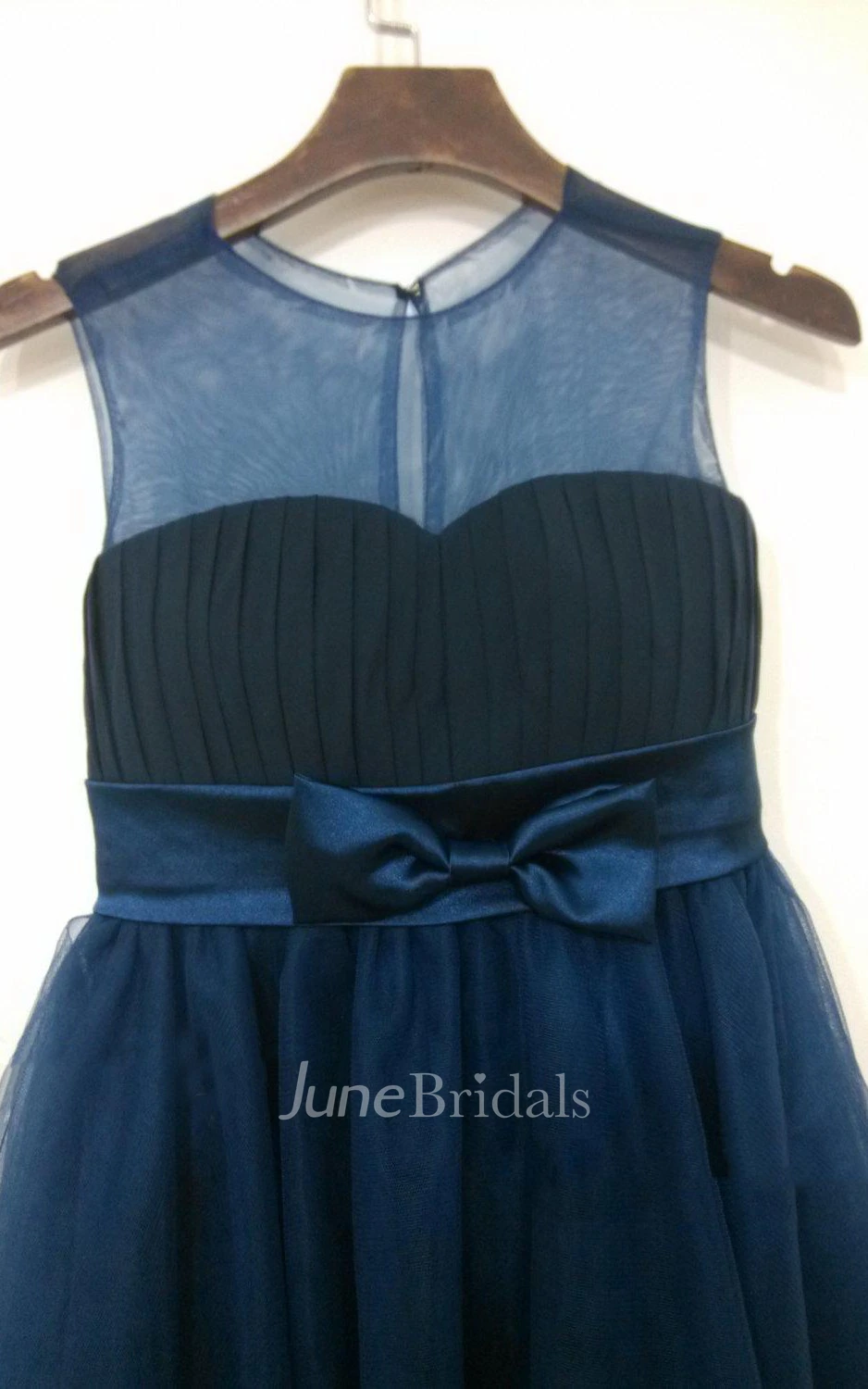 Navy Blue Sleeveless Jewel Neck Tulle Flower Girl Infant Party Dress