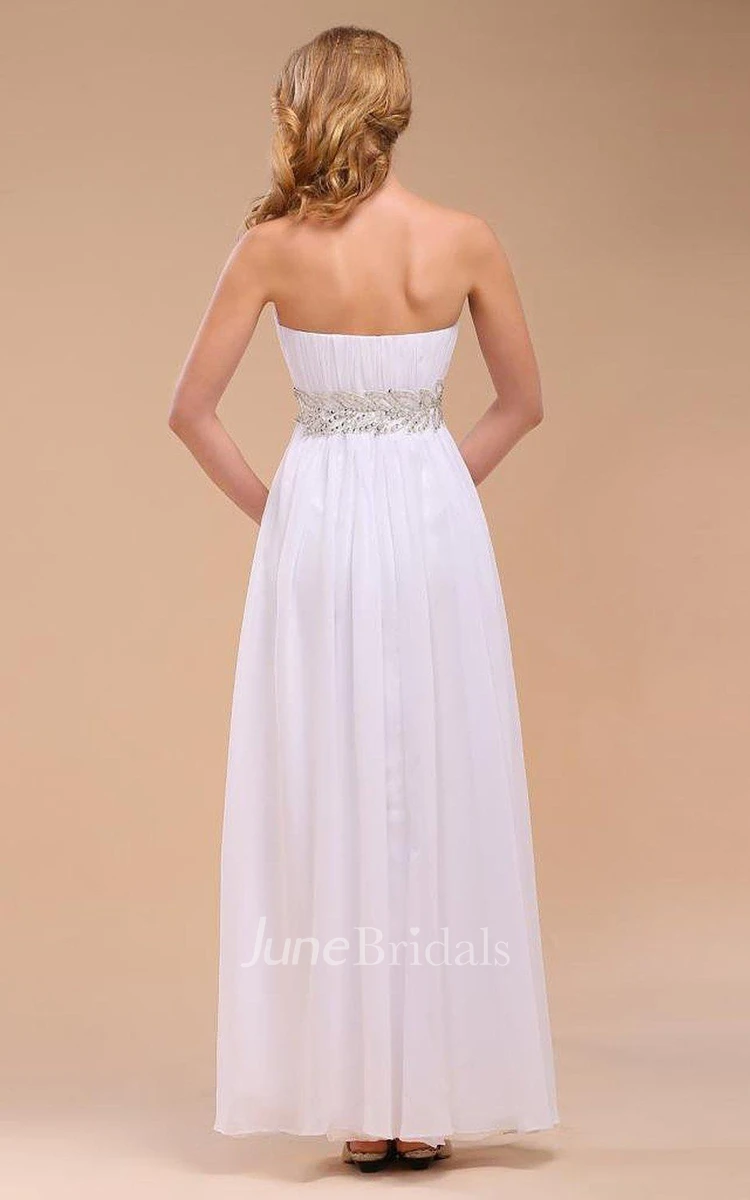 Strapless Chiffon Gown With Empire Waist and Appliques