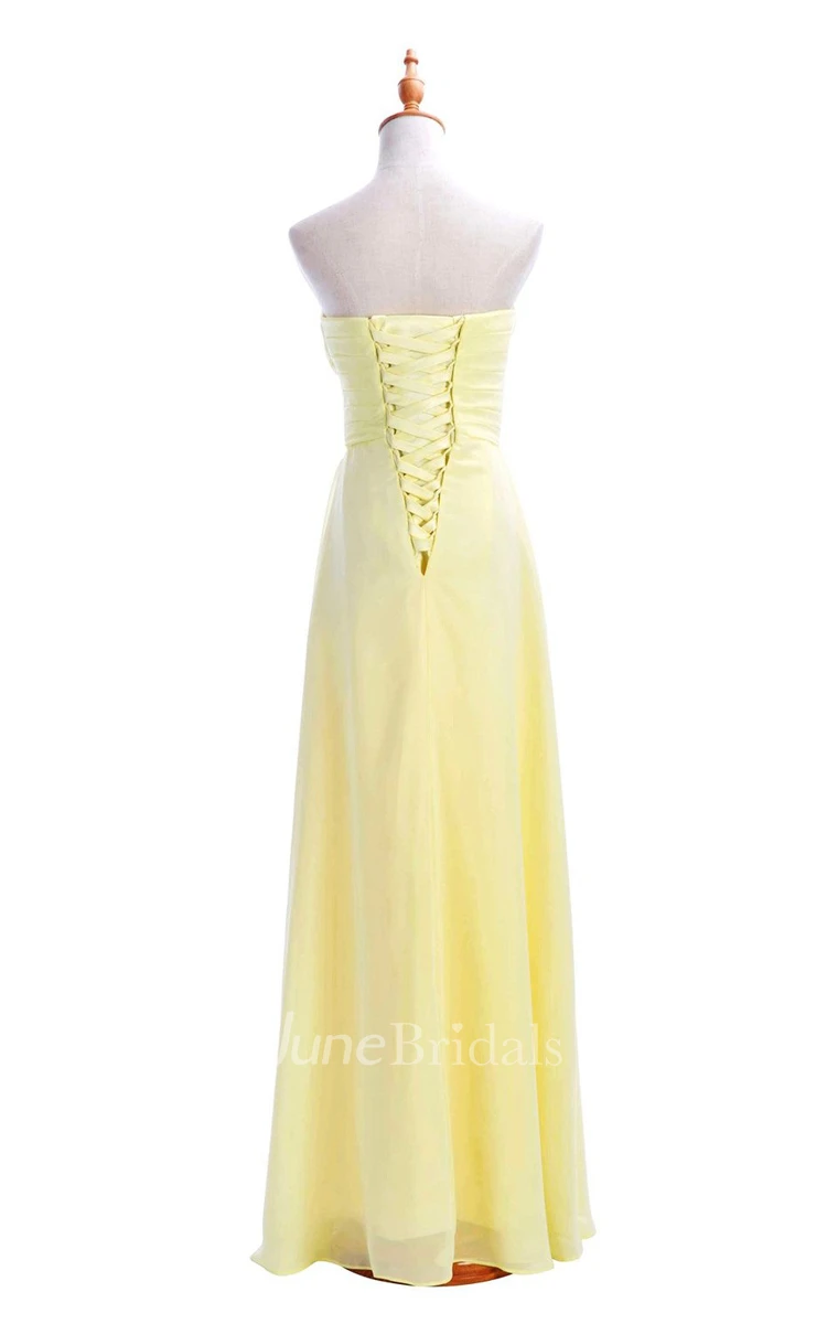 Strapless Ruched A-line Gown With Lace-up Back