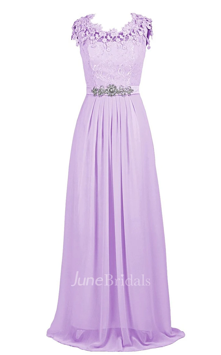 Cap-sleeve Lace Appliqued A-line Gown With Beaded Band