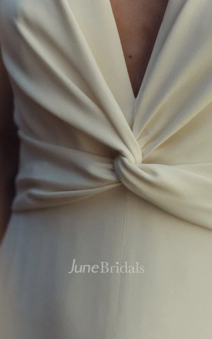 Satin A-Line V-neck Beach Warm Wedding Dress With Open Back And Appliques