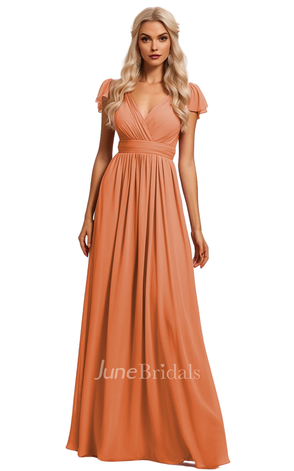 Bohemian A-Line V-neck Chiffon Bridesmaid Dress with Deep-V Back