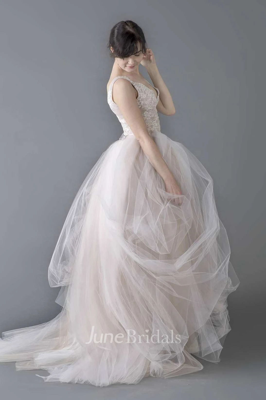 Tulle Organza Lace Button Zipper Wedding Dress