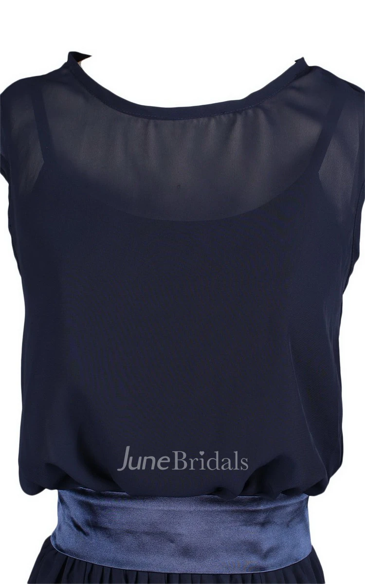 Cap-sleeved Long Chiffon Dress With Dropping