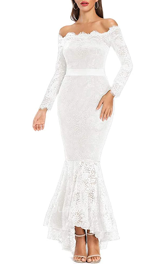 Mermaid Off-the-shoulder Lace Evening Dress With Sash