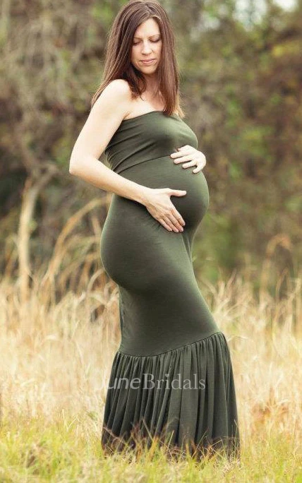 Trumpet Chiffon Pregnancy Prop Gown Outdoor Whimsical Bandeau Fitted Maternity Dress