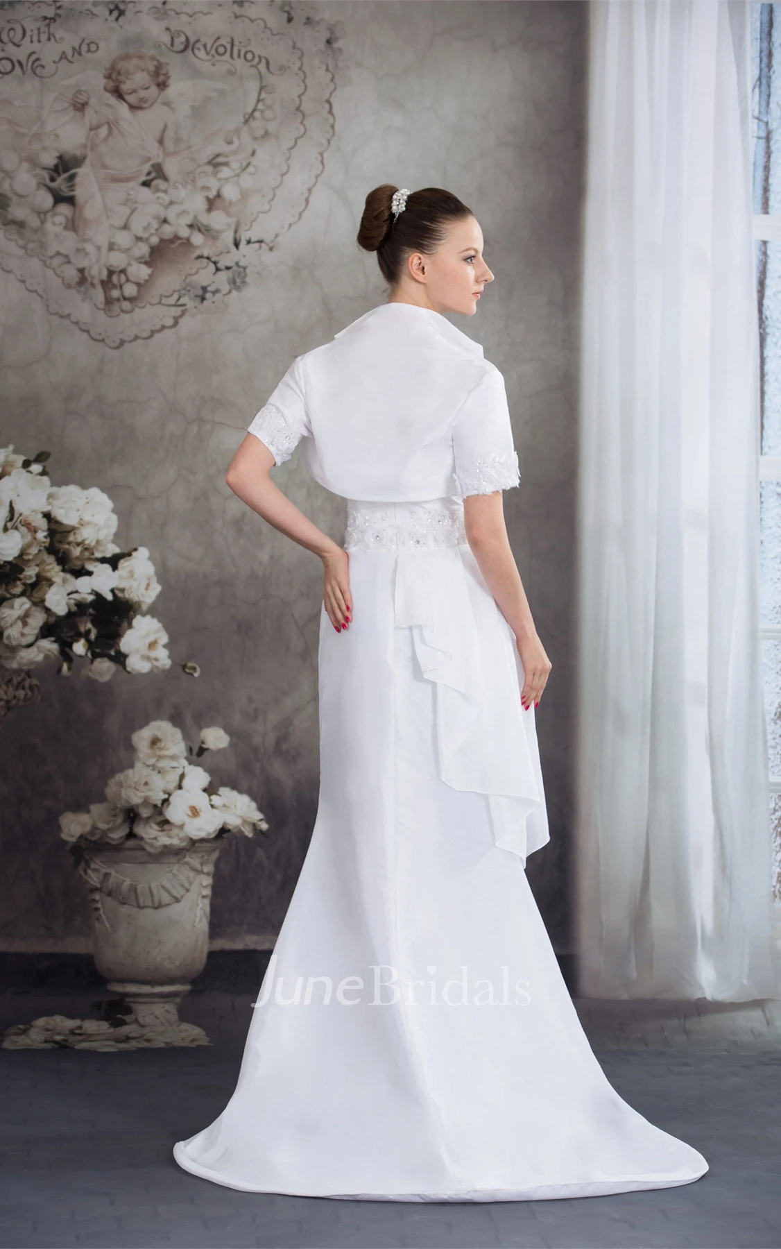 Strapless Sheath Beaded Dress with Peplum and Bolero