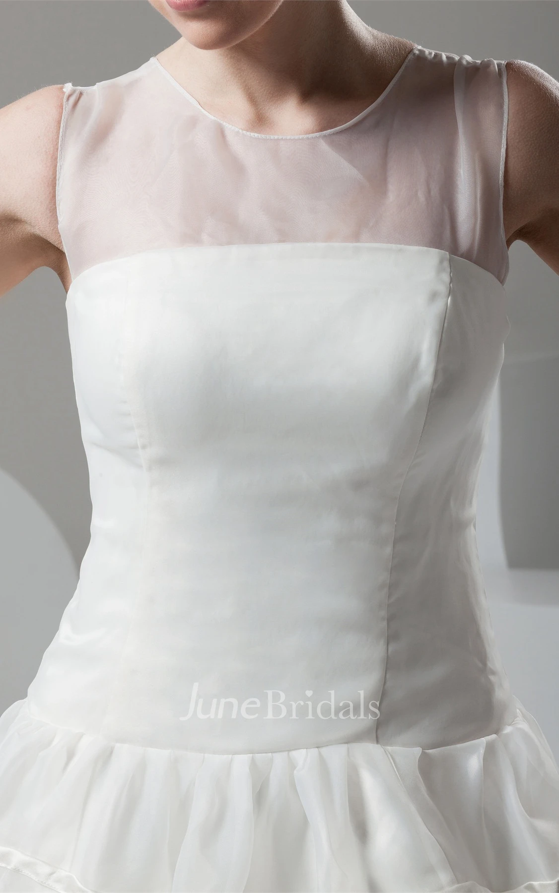 Sleeveless A-Line Gown with Illusion Neckline and Keyhole Back