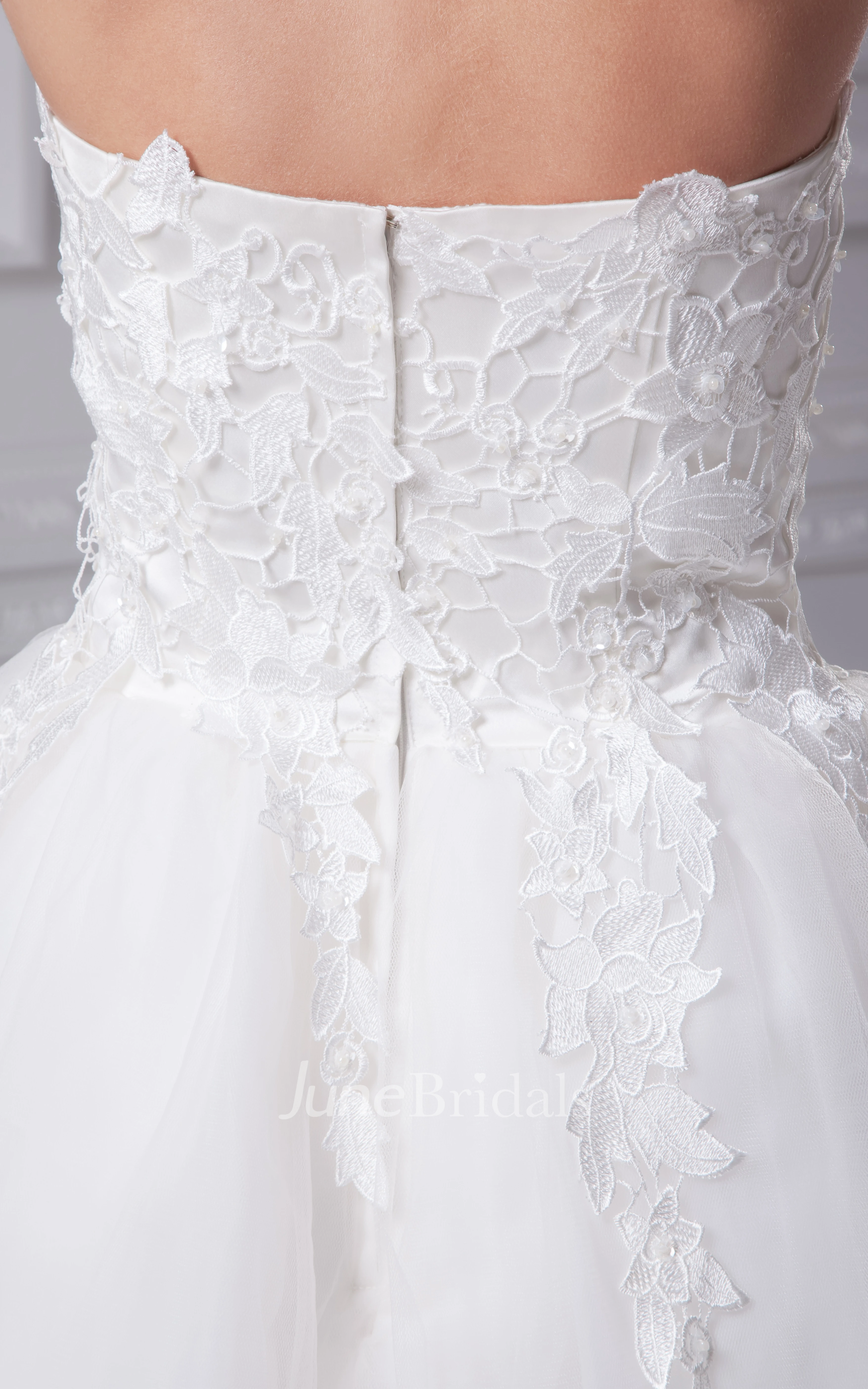 Strapless Short A-Line Dress With Appliques Dress Tulle Overlay