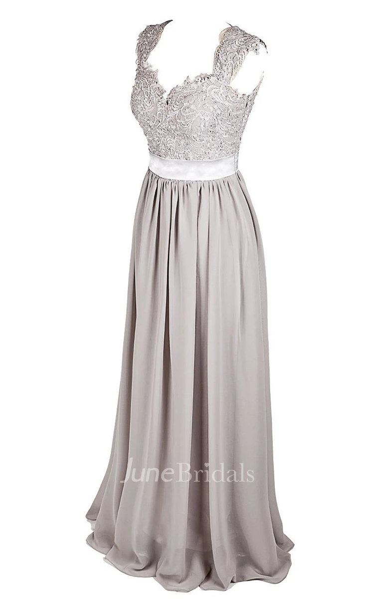 Cap-sleeve Sweetheart A-line Gown With Beaded Lace Appliques