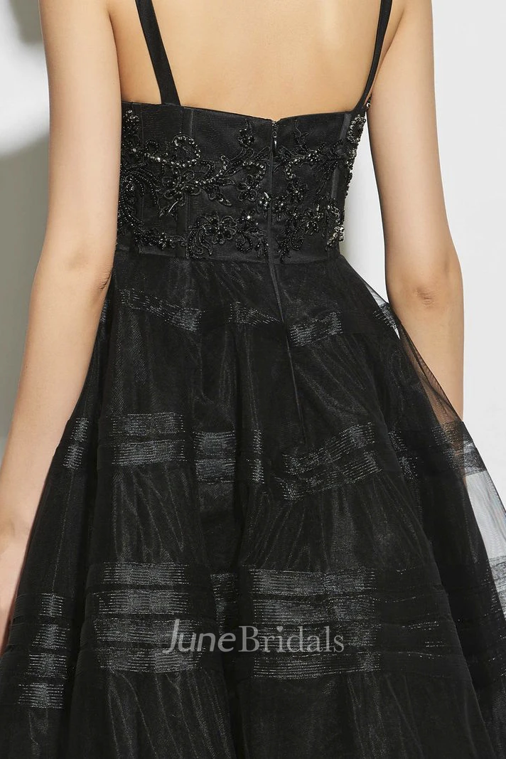 Cute Tea-length Straps Vintage A-line Boned Dress With Sweetheart Neckline And Beading