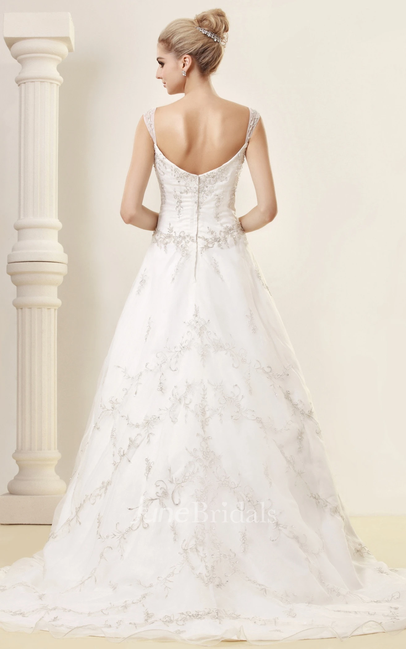 Noble Embroidered A-Line Gown With Beading and Low-V Back