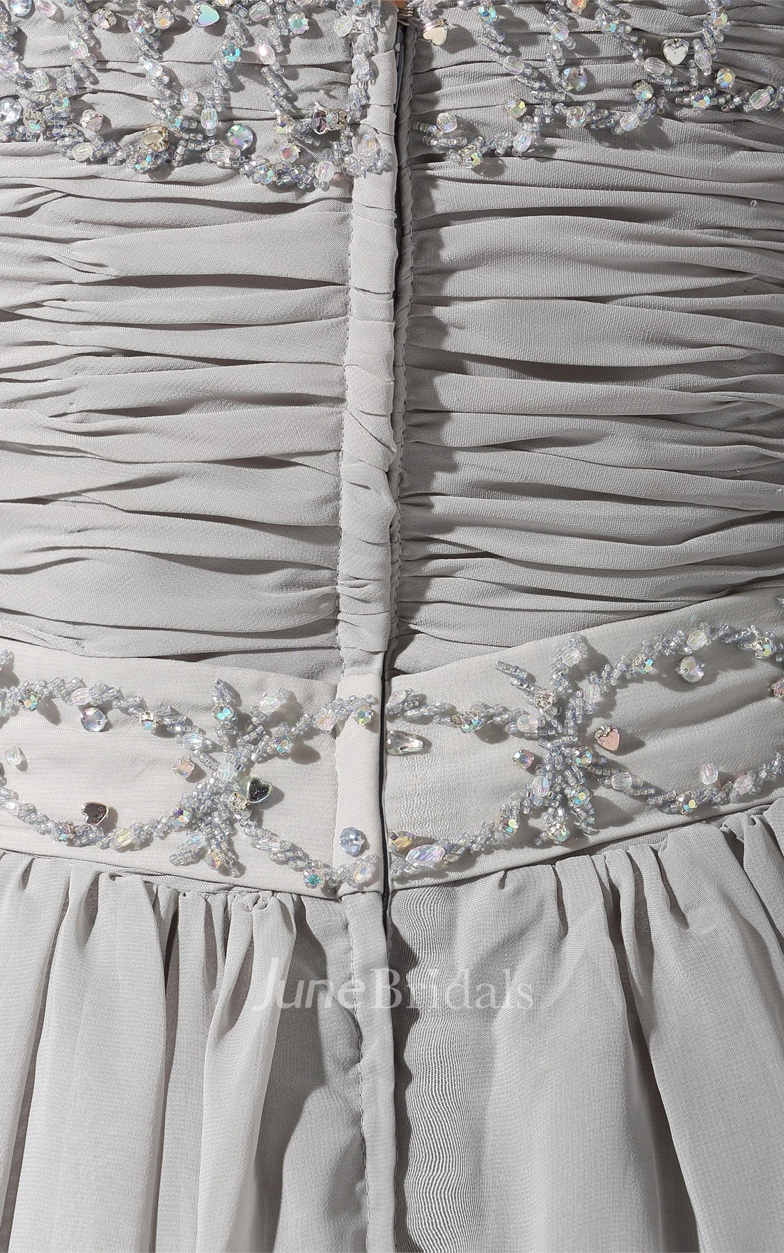 Sweetheart Ruched Chiffon Flowered Dress with Appliques