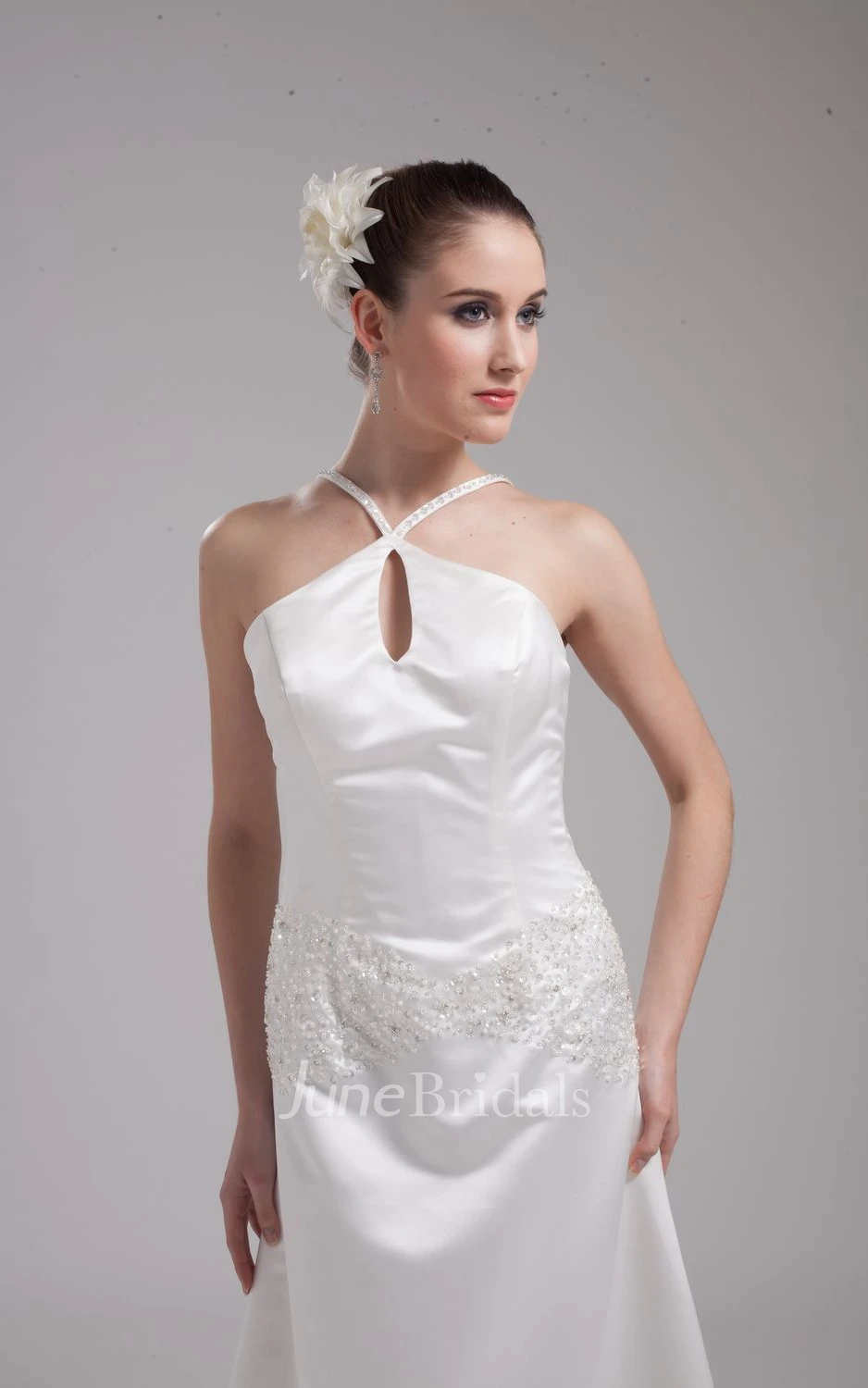 Noble Sleeveless Satin A-Line Dress With Beading and Halter
