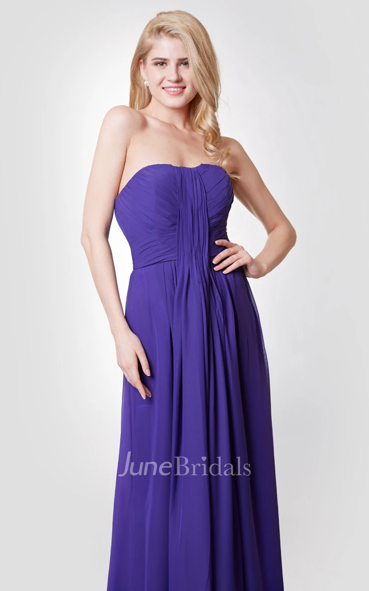 Open Back Chiffon A-line Long Dress With Pleats