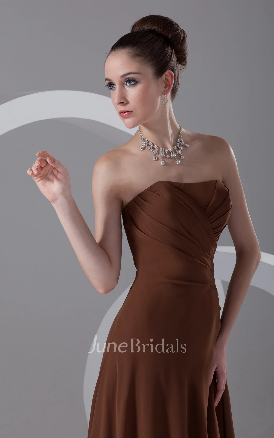 Strapless Chiffon Sheath Dress with Ruching and Corset Back
