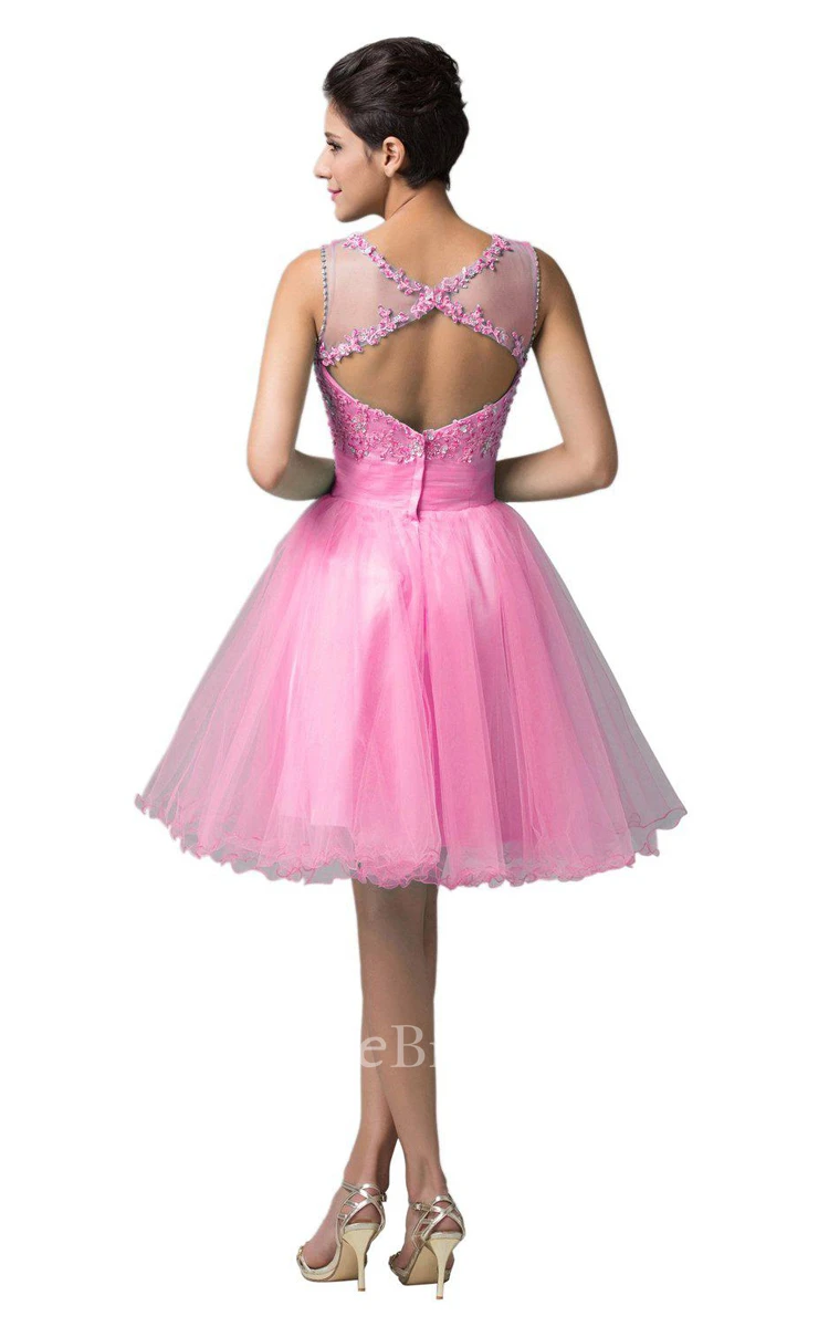 Sleeveless A-line Dress With Sequins and Keyhole