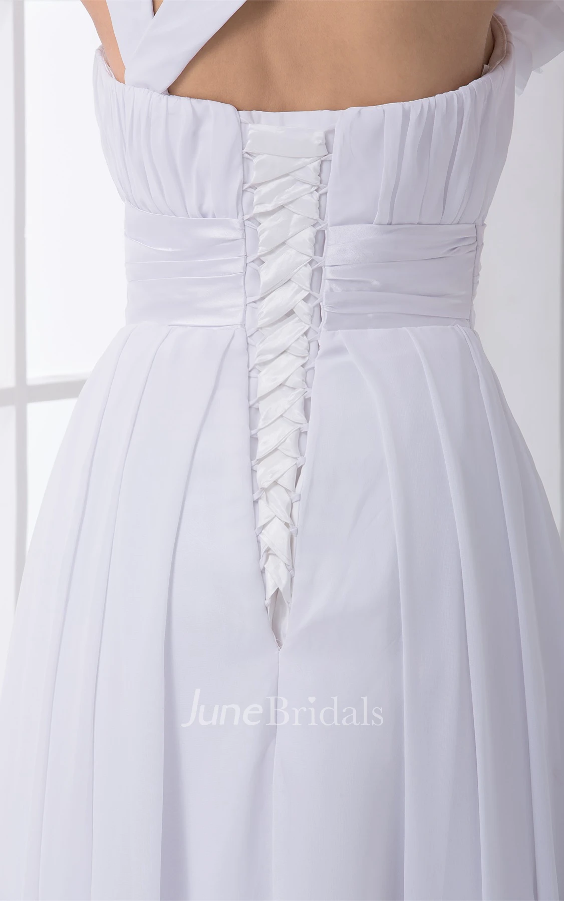 Chiffon Ruched A-Line Dress with Flower and Pleats