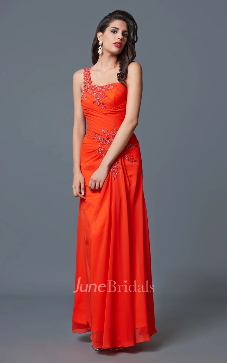 One shoulder Long Chiffon Mother of the Bride Dress