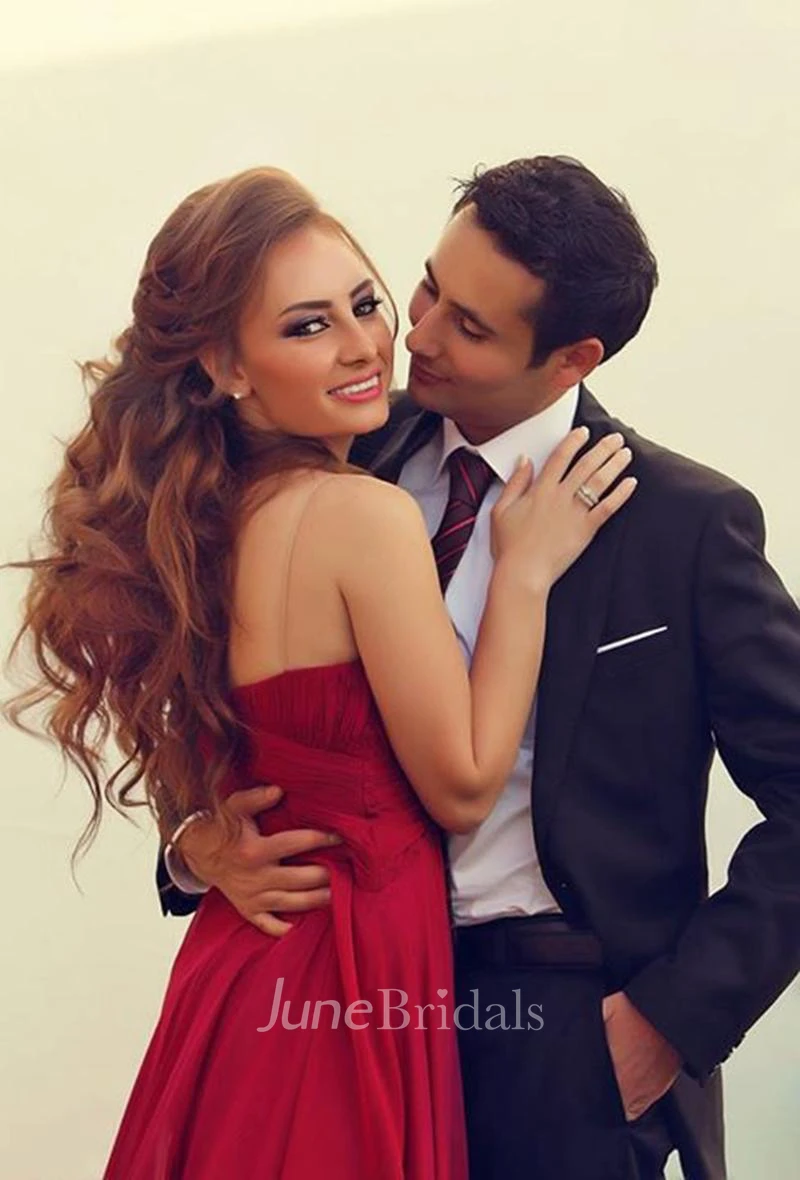 Modern Straps Flowers Chiffon Evening Dress A-line Sweep Train