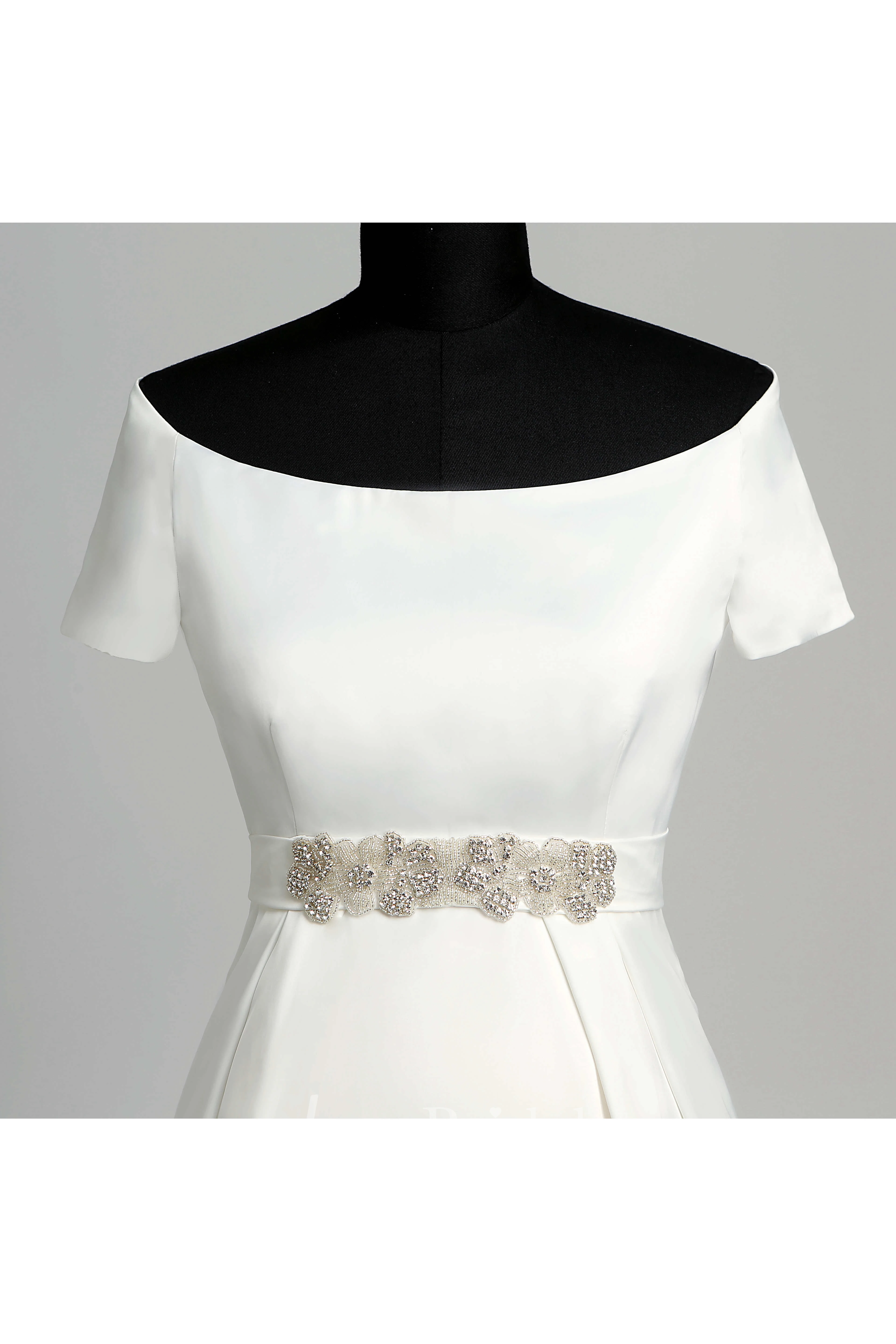 Graceful Off-the-shoulder A-line Beaded Satin Maternity Wedding Dress