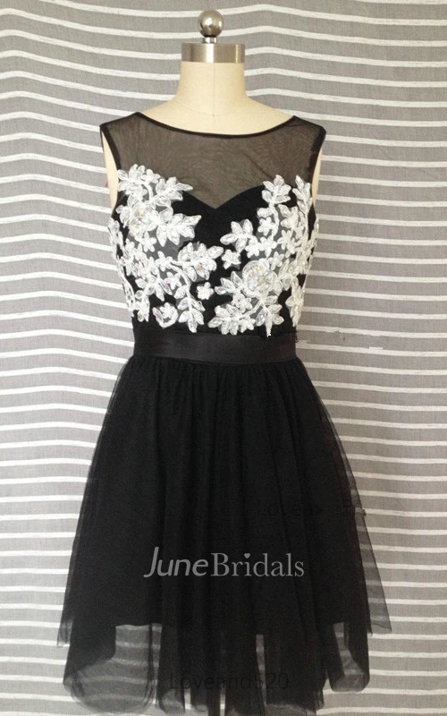 Mini Tulle Illusion Dress With Lace