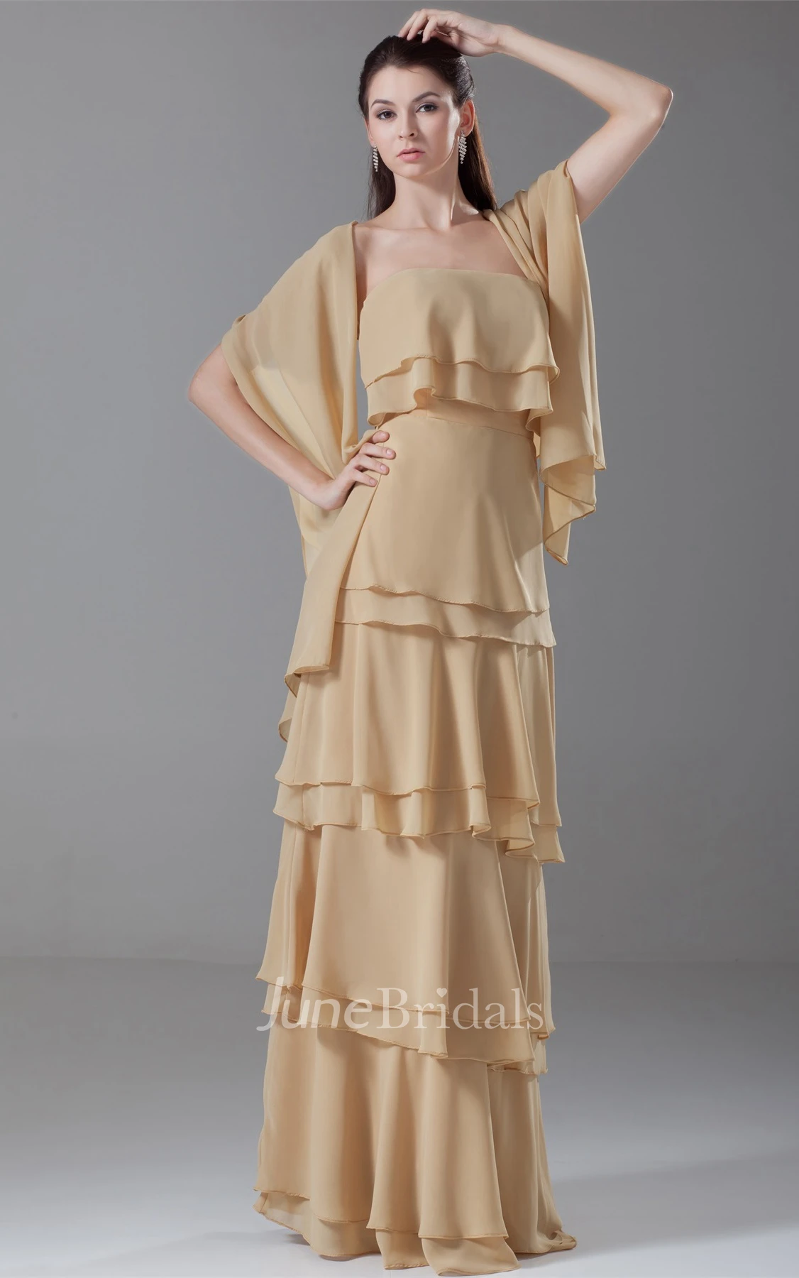 simple layered floor-length chiffon dress with pleats