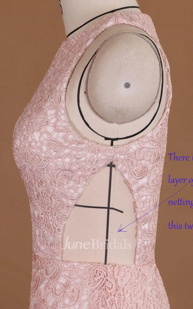 Nude Two Piece Lace Gown Detachable Train Netting Dress