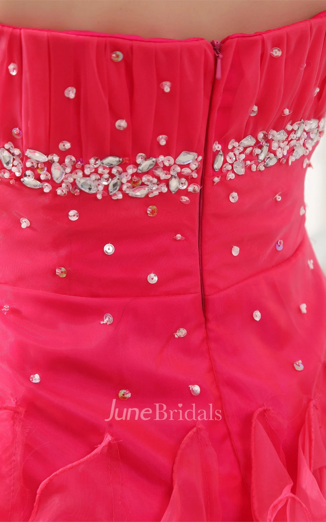 Strapless Mini-Length A-Line Gown with Crystal Detailing and Ruffles