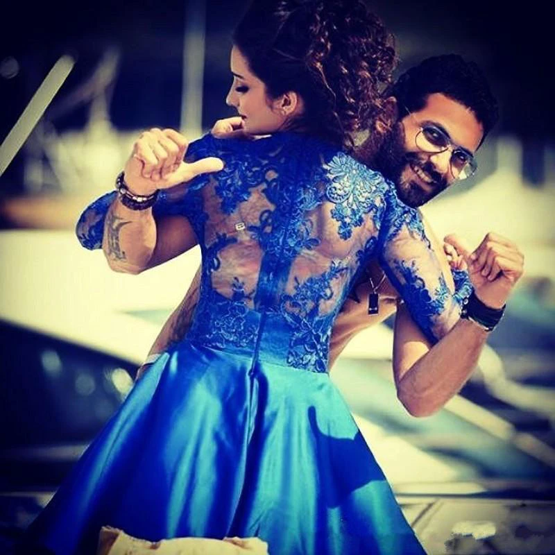 Modern Jewel Royal Blue Homecoming Dress Long Sleeve With Lace Appliques