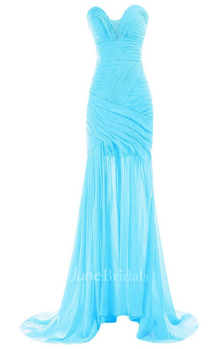 Sweetheart Sweep Train Gown With Ruching and Beading