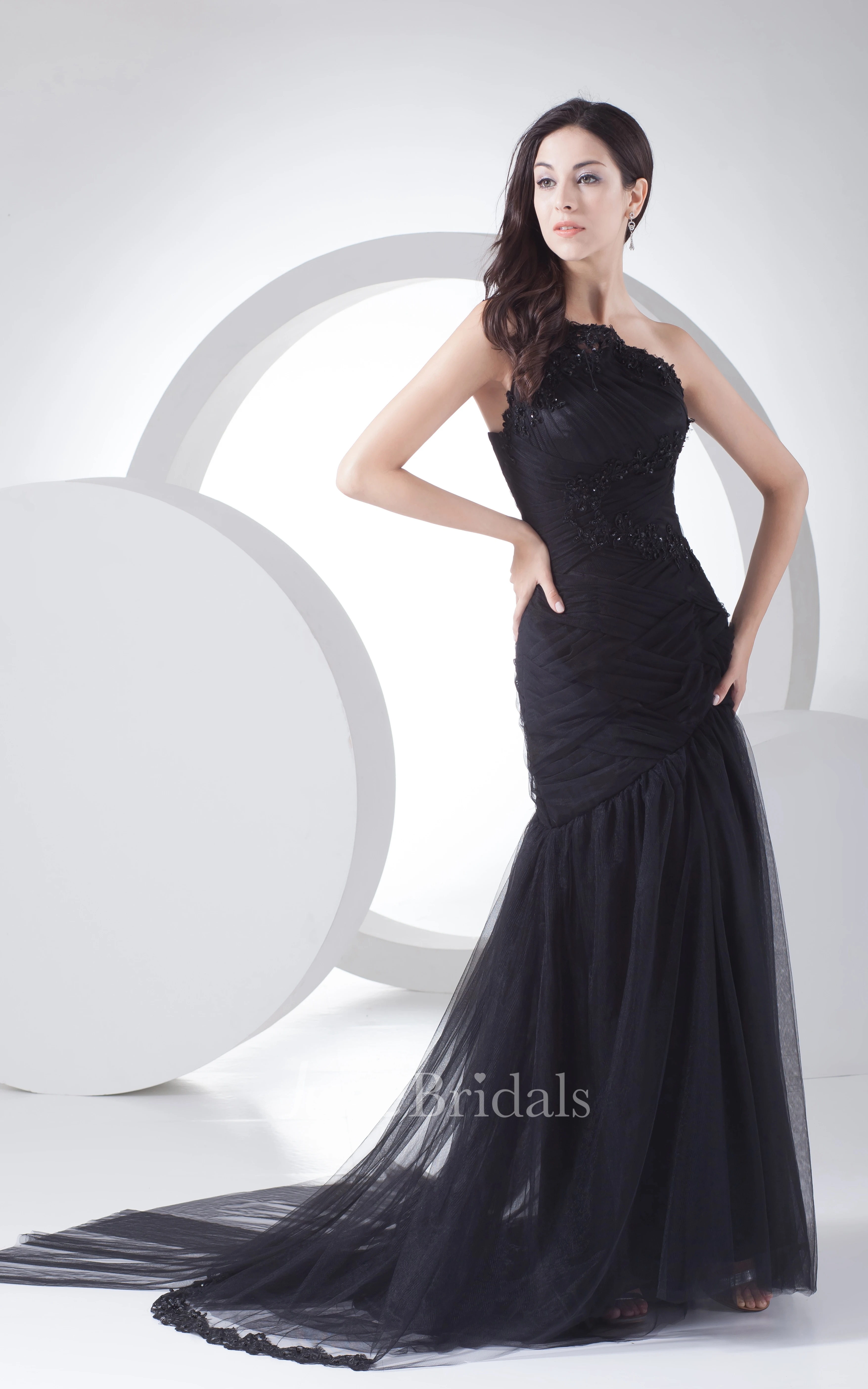 One-Shoulder Sleeveless Mermaid Dress With Ruching and Ruffles