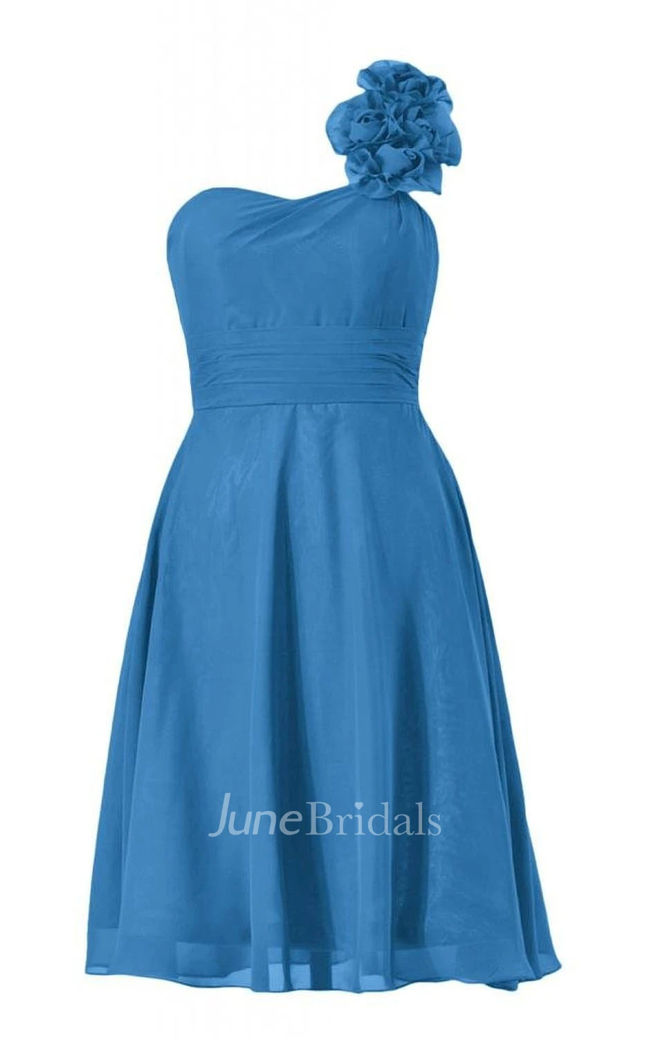 One-shoulder Appliqued Knee-length Layered Chiffon Dress