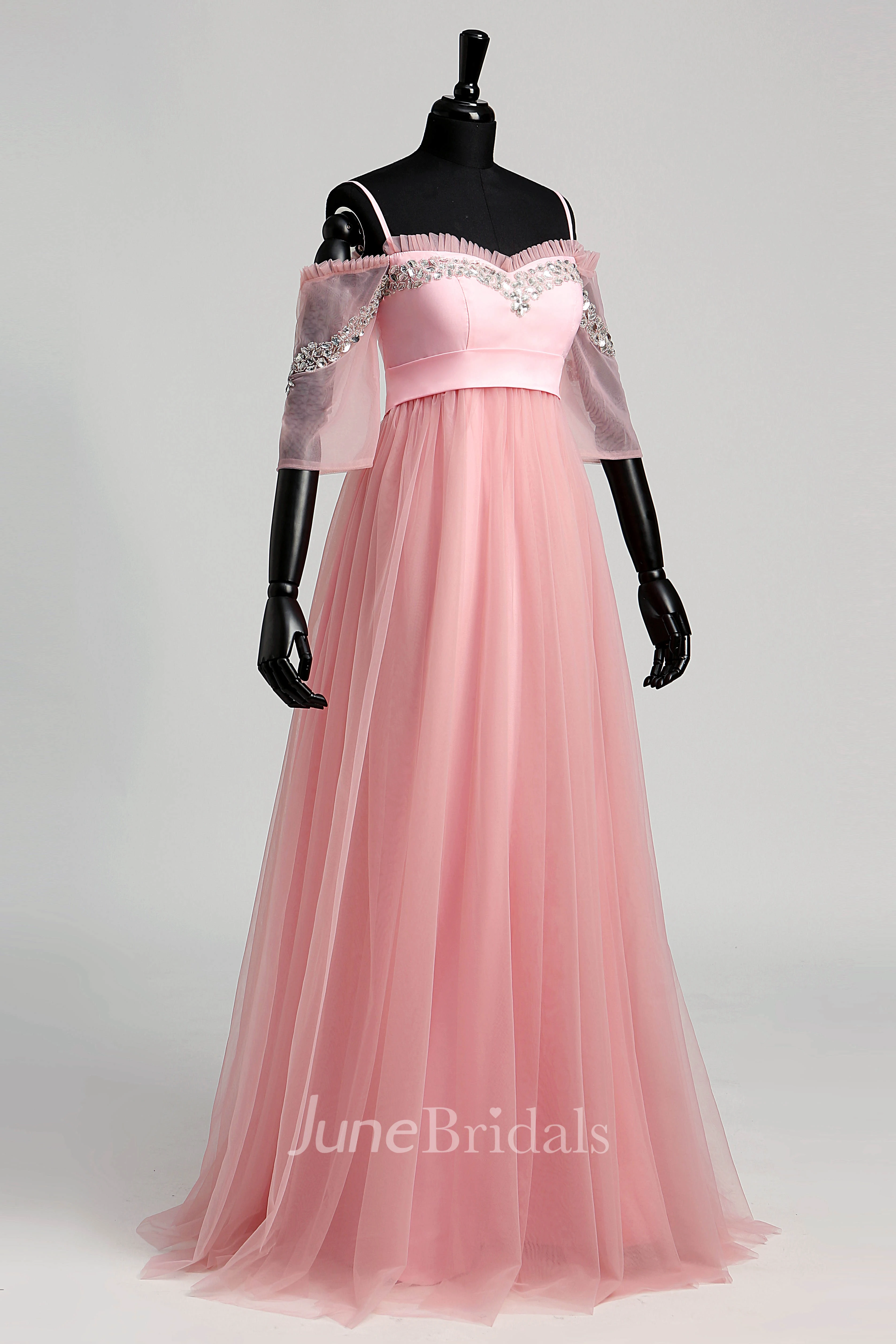 Off-the-sholder Sequined A-line Half Sleeve Dress