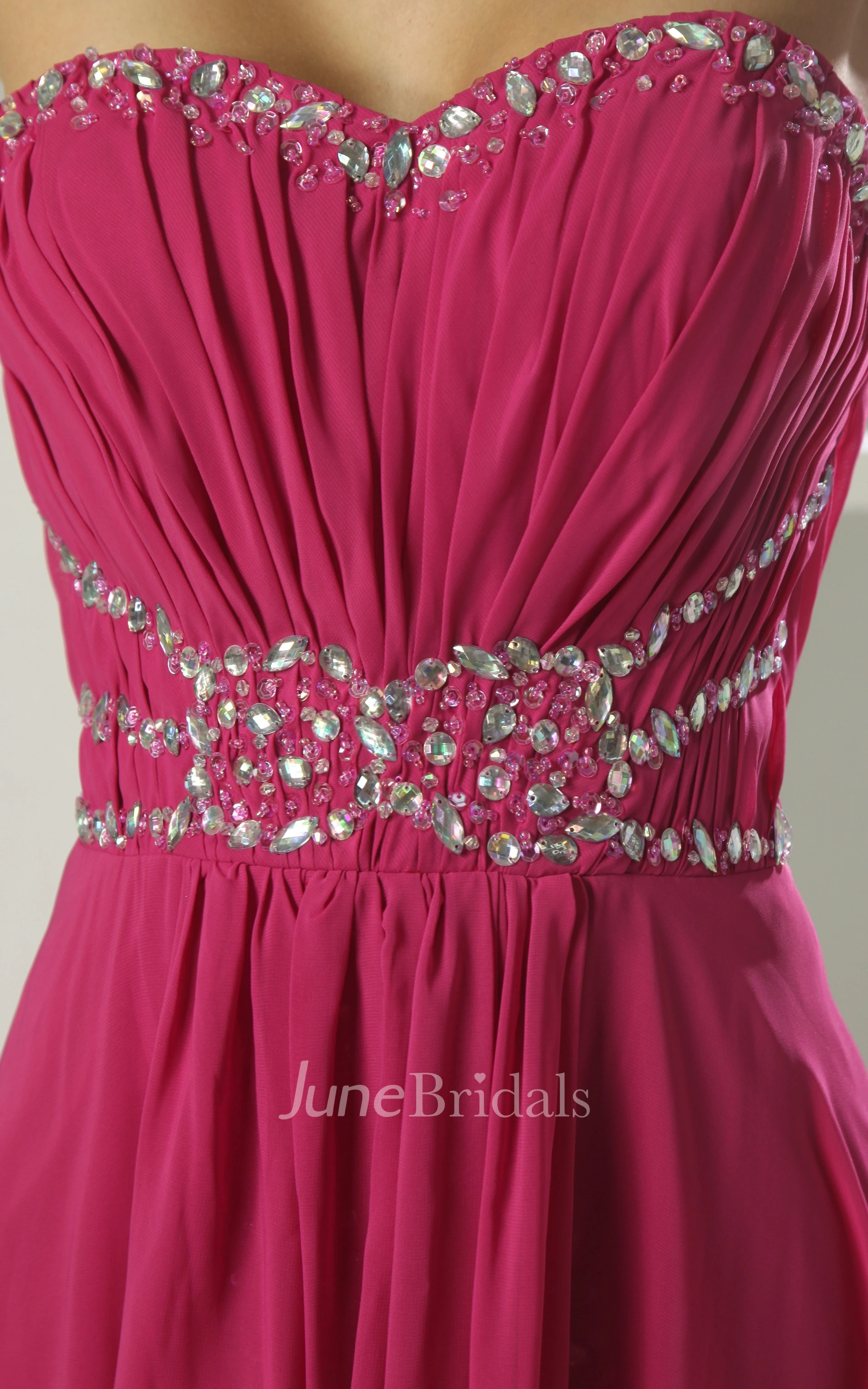 Sweetheart Chiffon Dress With Ruching Dress Beading