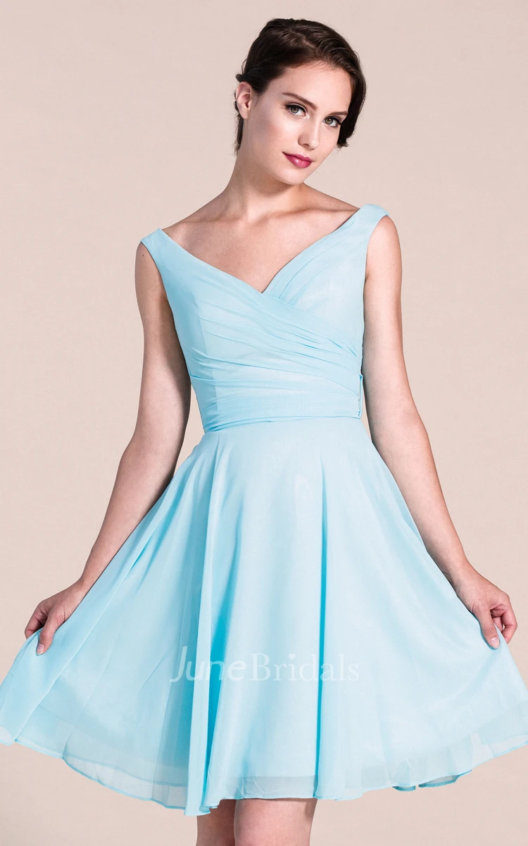 Sleeveless V-neck Knee-length Bridesmaid Dress With Pleats