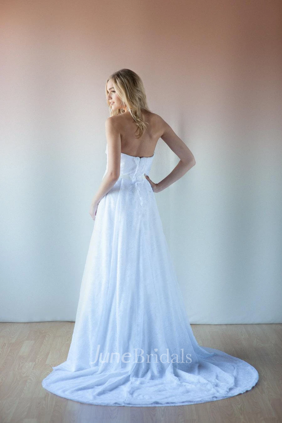 Modern Vintage Strapless and Beaded Lace Wedding Bridal Gown