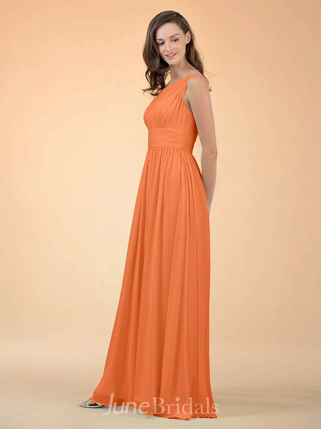 Adorable A Line One-shoulder Chiffon Sleeveless Bridesmaid Dress