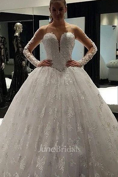 Charming Long Sleeve Lace Ball Gown Wedding Dress Floor-Length