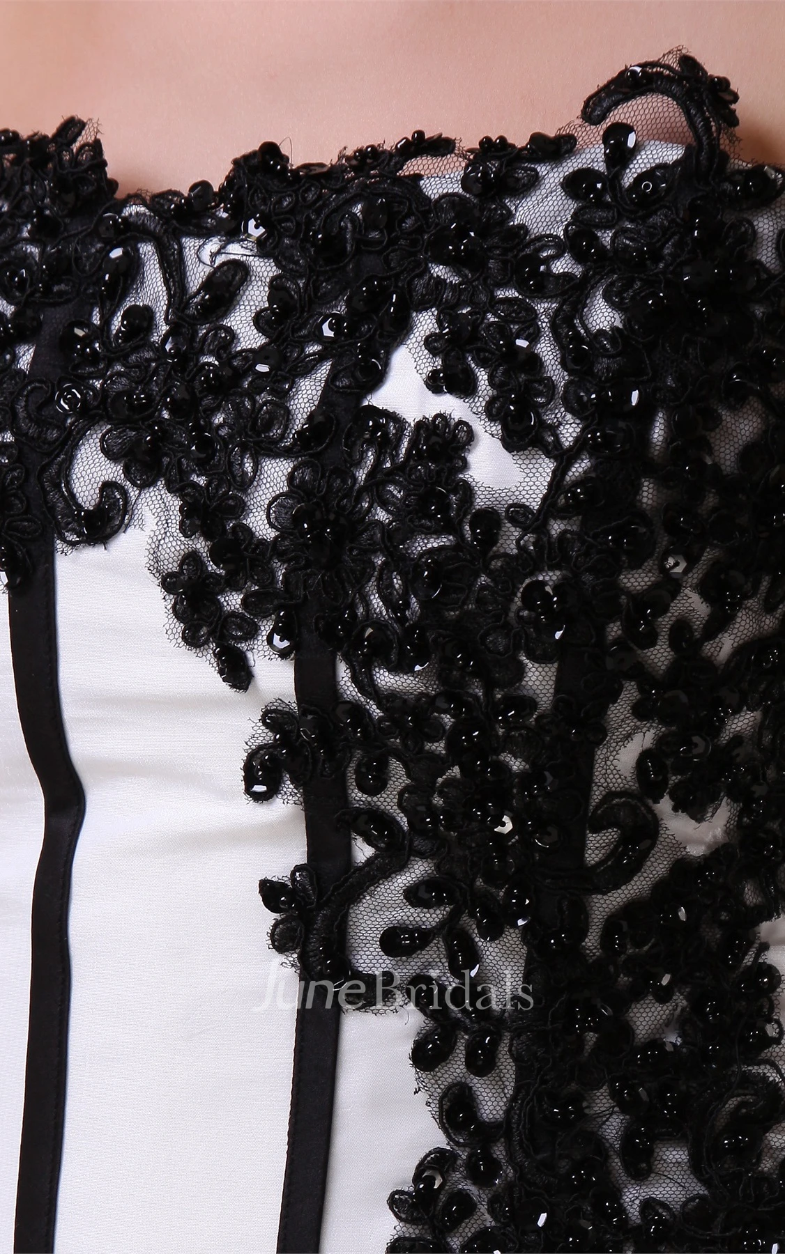 Glamorous Ruffled Strapless Bodice Gown with Lace Appliques and Zipper Back