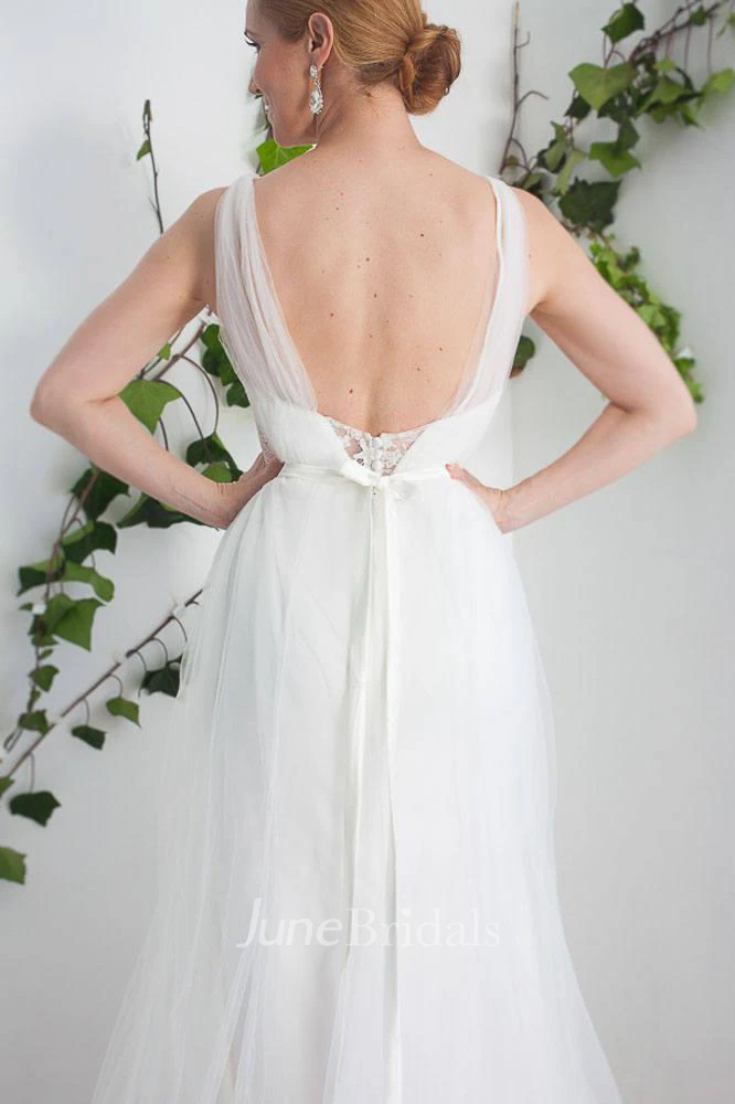 Tulle Satin Lace Button Wedding Dress