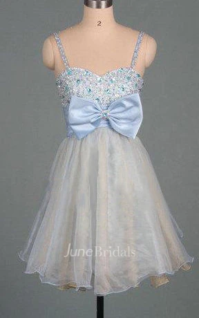 Short Tulle&Satin Dress With Bow