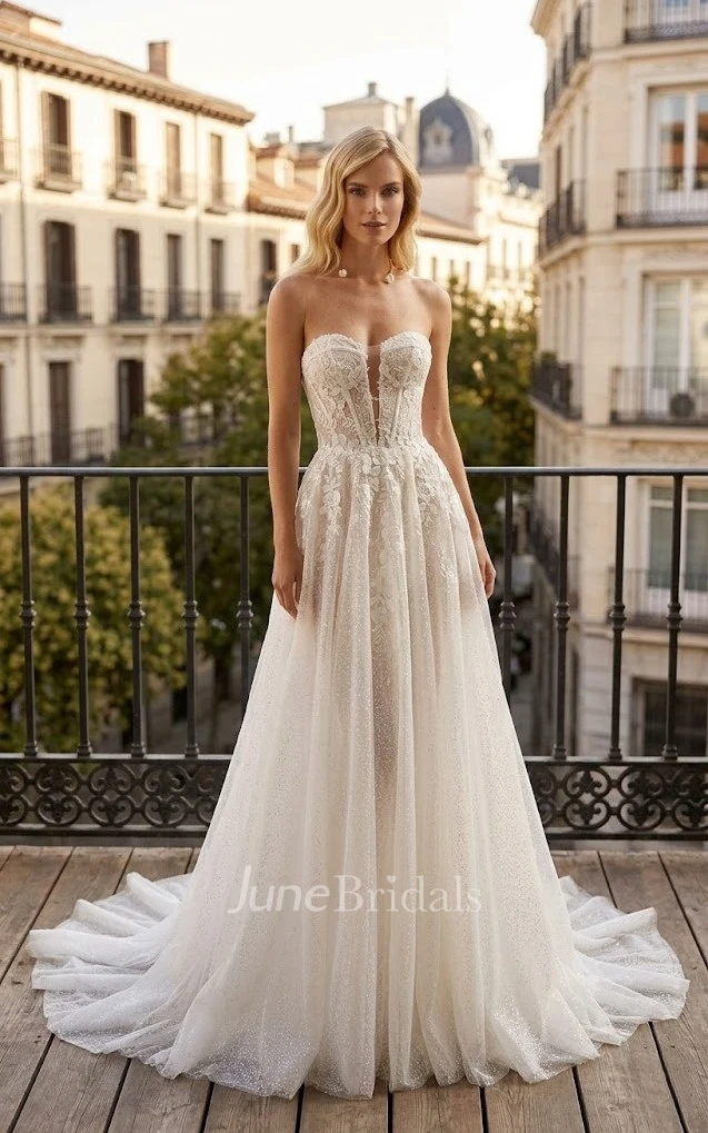 A-Line Sleeveless Lace Wedding Dress Sweetheart Princess Ball Gown with Beadwork Tulle