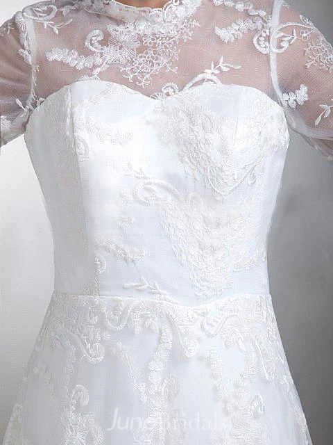 Elegant Tulle Lace Illusion Wedding Dress Sweep Train
