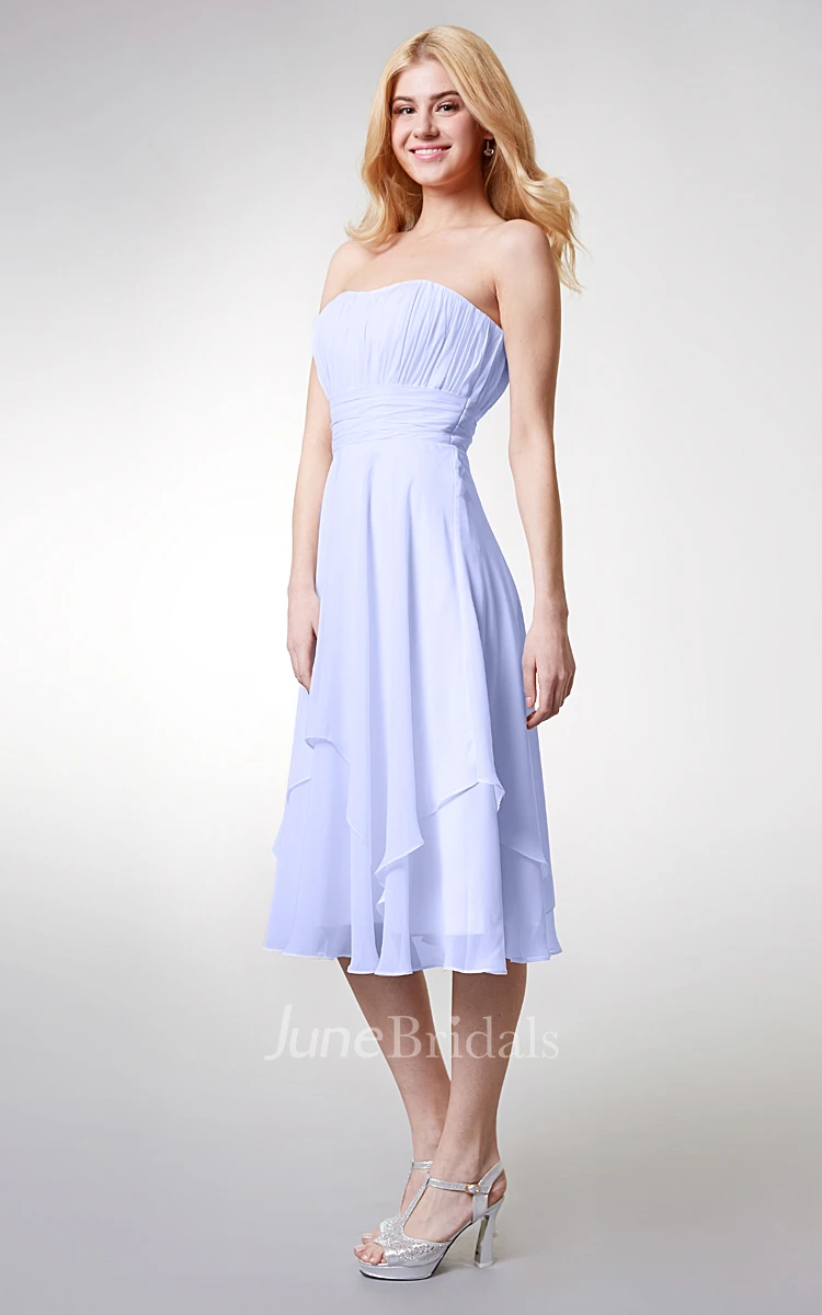 Strapless Empire Tea-length Layered Bridesmaid Dress