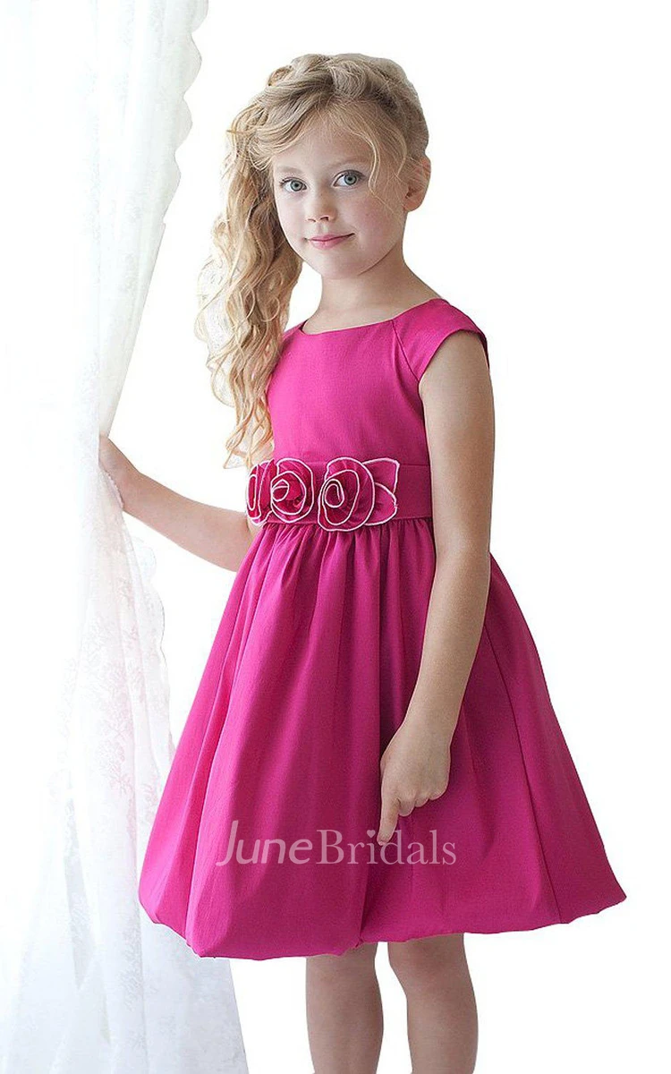 Cap-sleeved A-line Pleated Dress With Flowers