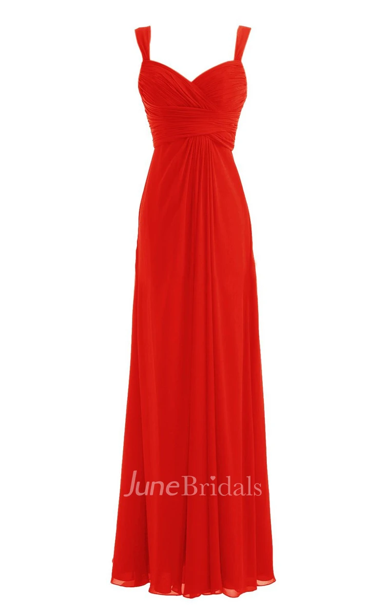 Straps Ruched A-line Gown With Deep-v Back