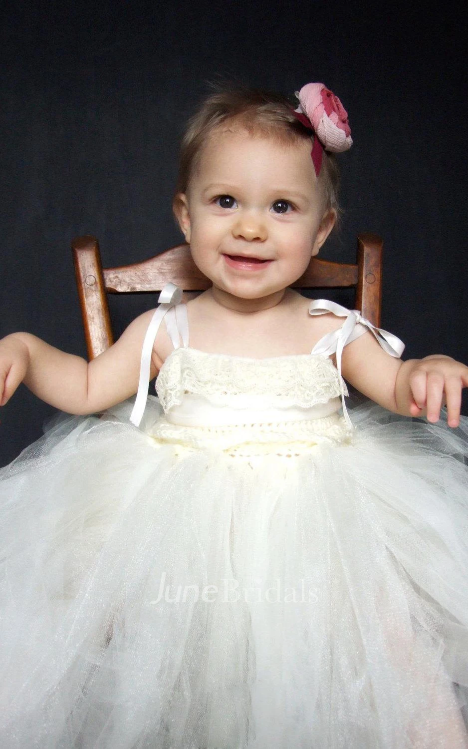 Sleeveless Lace Bodice Tulle Dress With Satin Straps